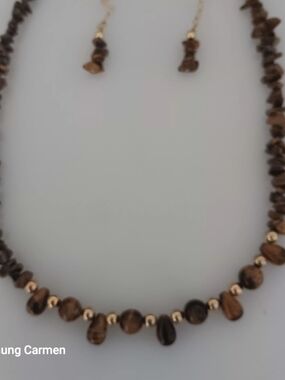 Tiger Eye Beaded Necklace, Bracelet and Earrings Set - Unbranded